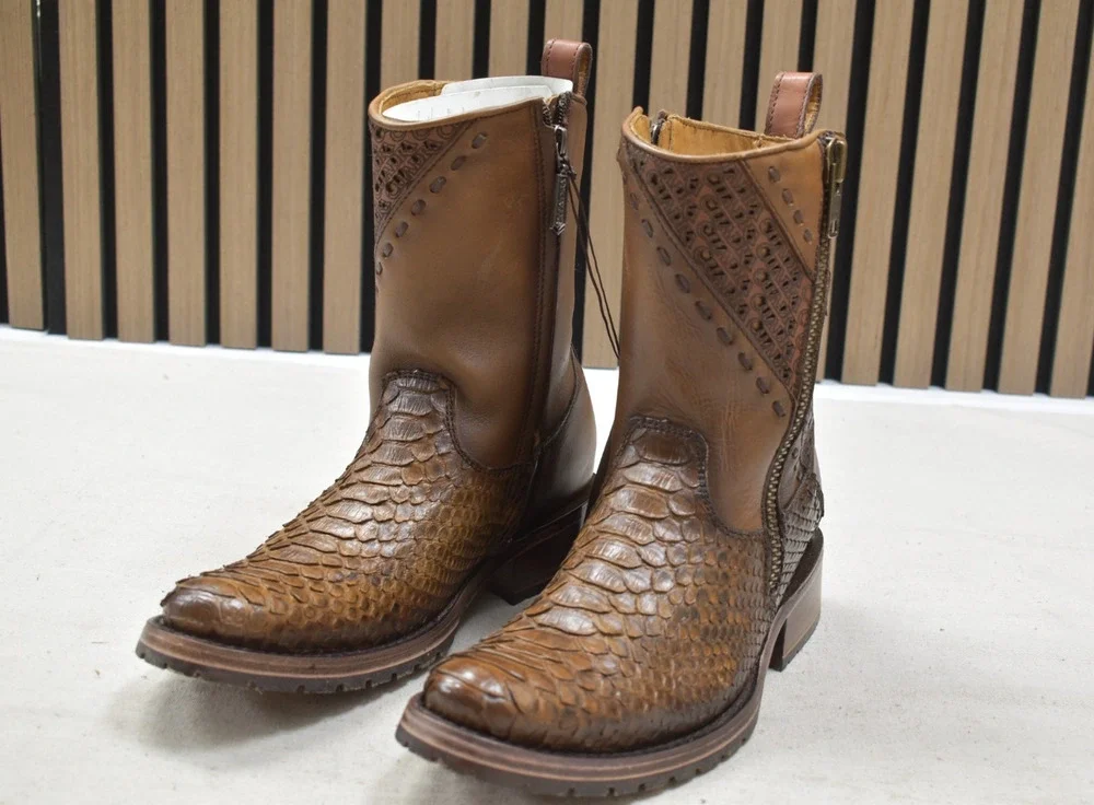 Cuadra Men's Honey Python Skin Laser Woven Zip Leather Boot CU425 US Size 6 EE